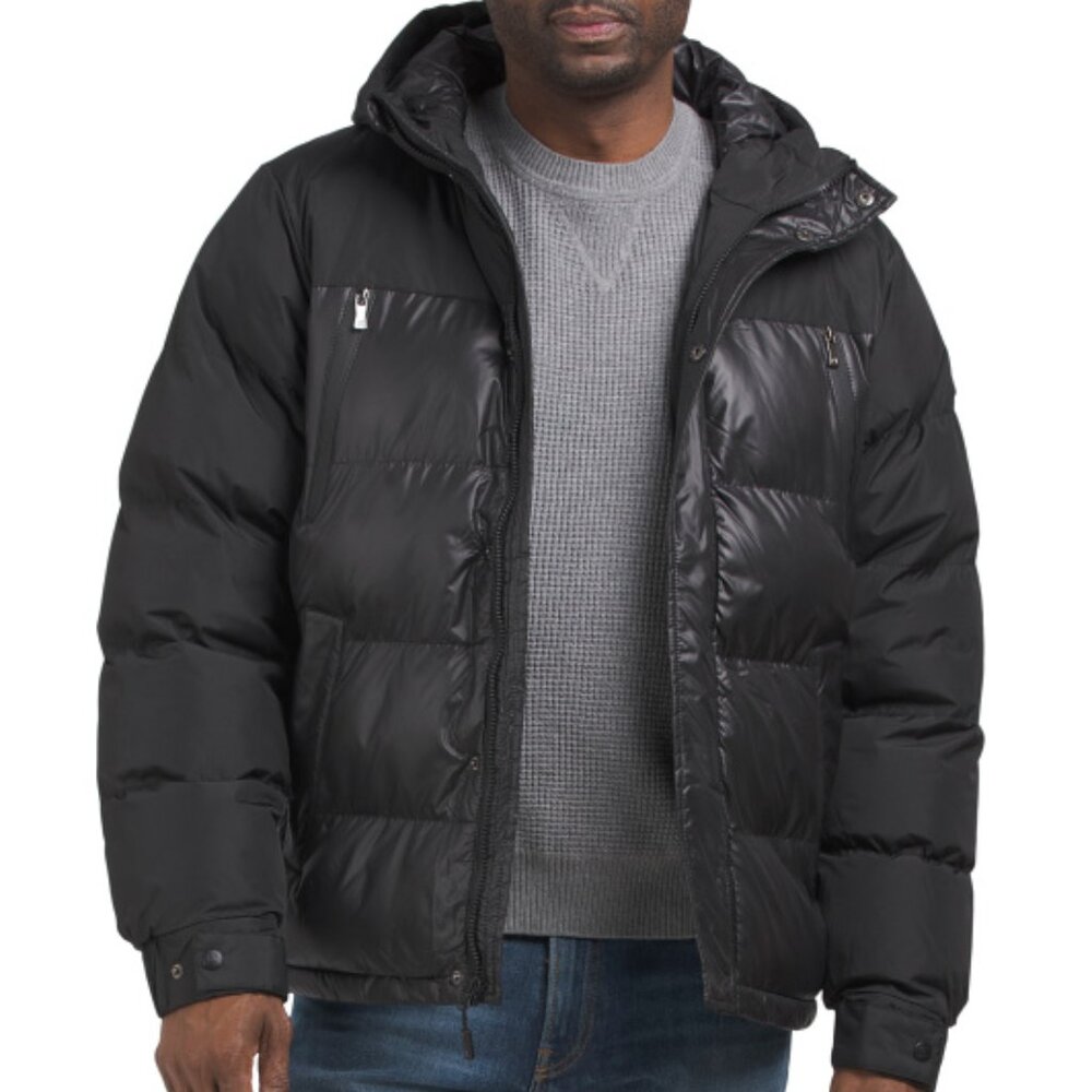 NEW AVALANCHE Mix Media Quilted Hooded Puffer Coat black for men 261mn